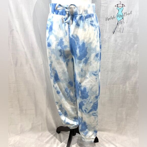 Blue and white cloud tie dye high waisted joggers size medium - Picture 1 of 3